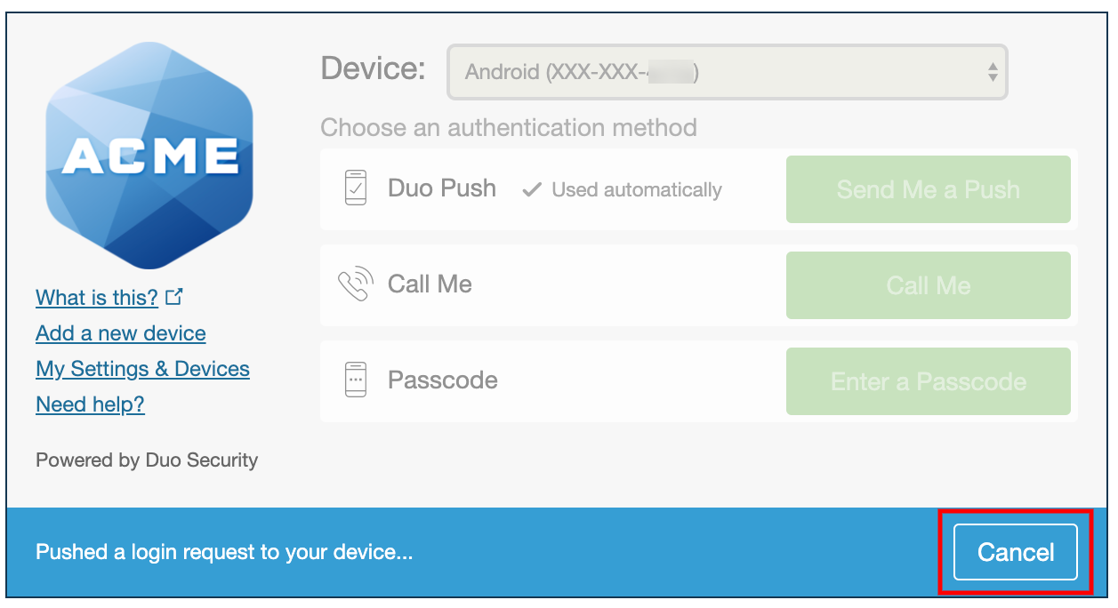 How can I select a different authentication device or 2FA method in the ...