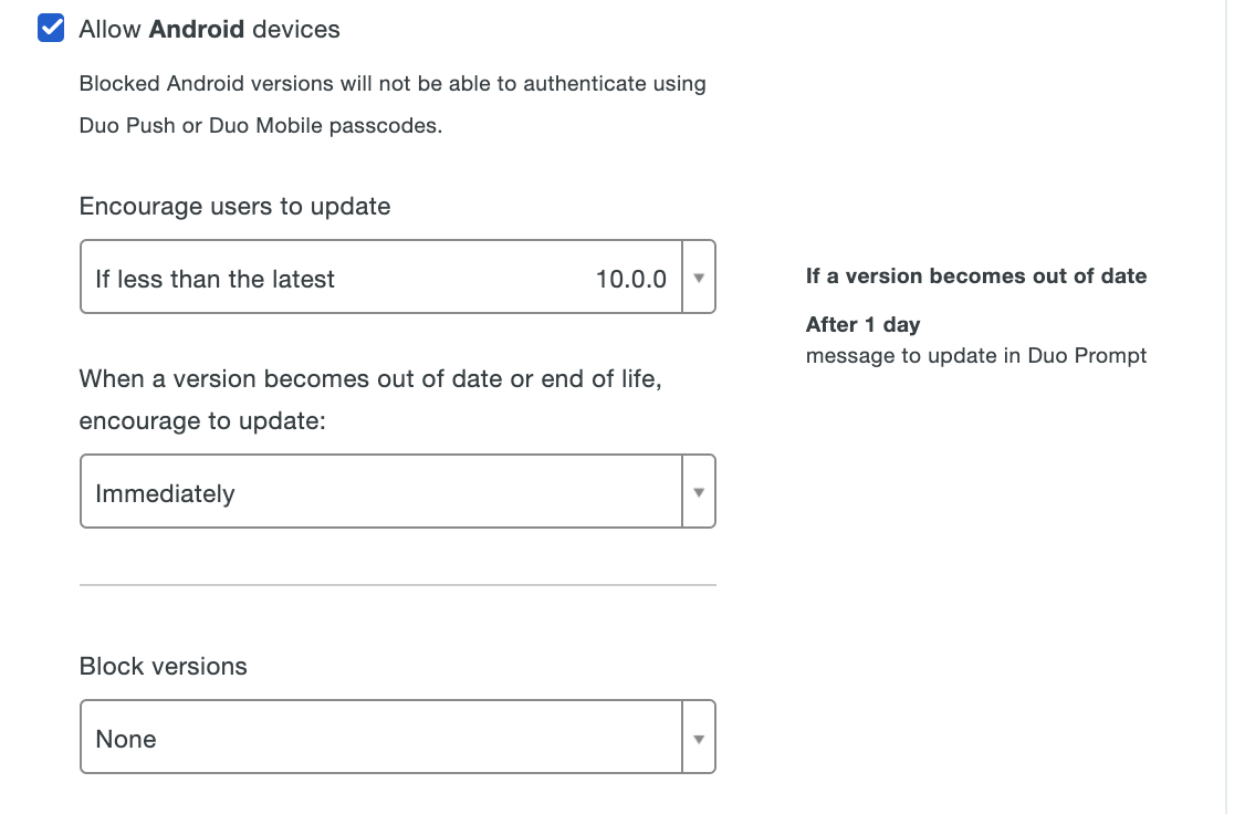 How do I prevent users with older devices from being warned or blocked