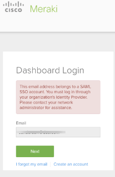 How do I resolve the SSO error "This email address belongs to a SAML ...