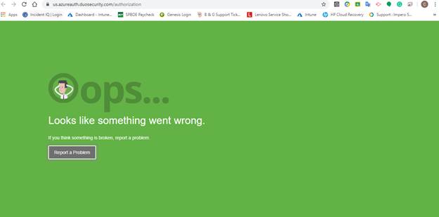 How do I resolve an "Oops" browser error while logging in to Quick Assist  behind Duo-protected Microsoft 365?