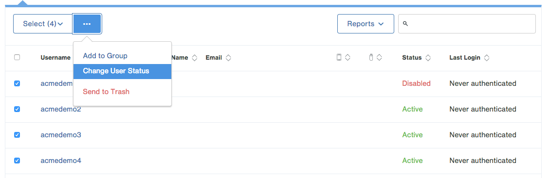 Can I change user statuses in bulk?