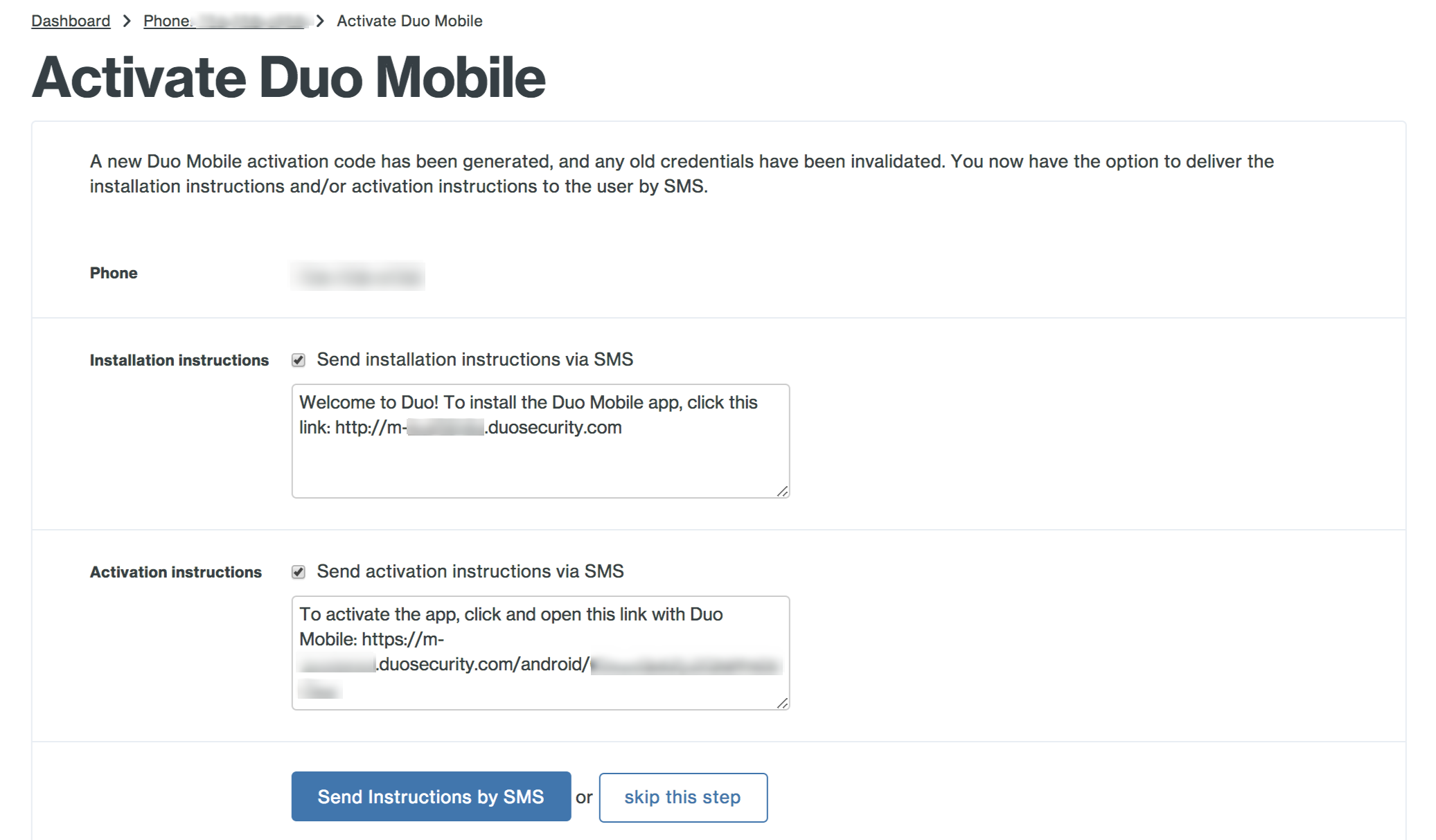 Can I activate or reactivate Duo Mobile on a phone or tablet for users without access to SMS or