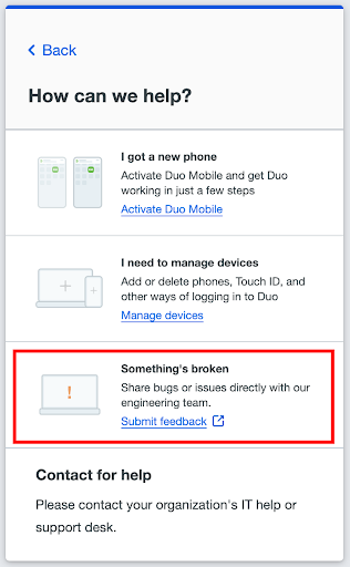 What are the feedback options for the Duo Universal Prompt?